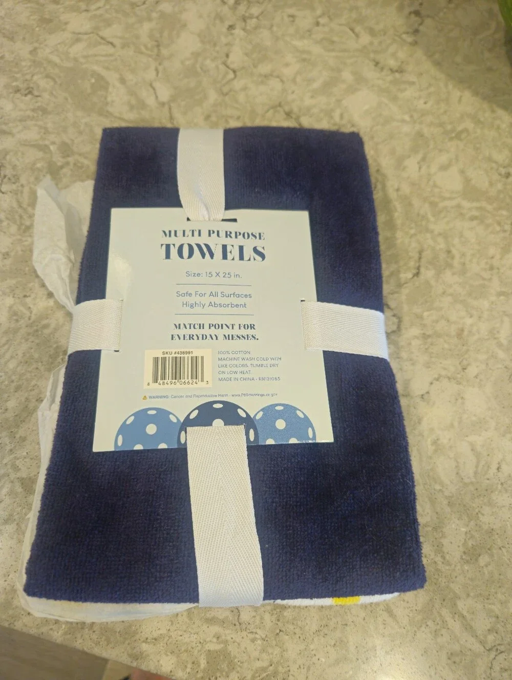 Set of 2  Pickleball Theme White Navy Cotton Kitchen Dish Towels 15 X 25 Inch